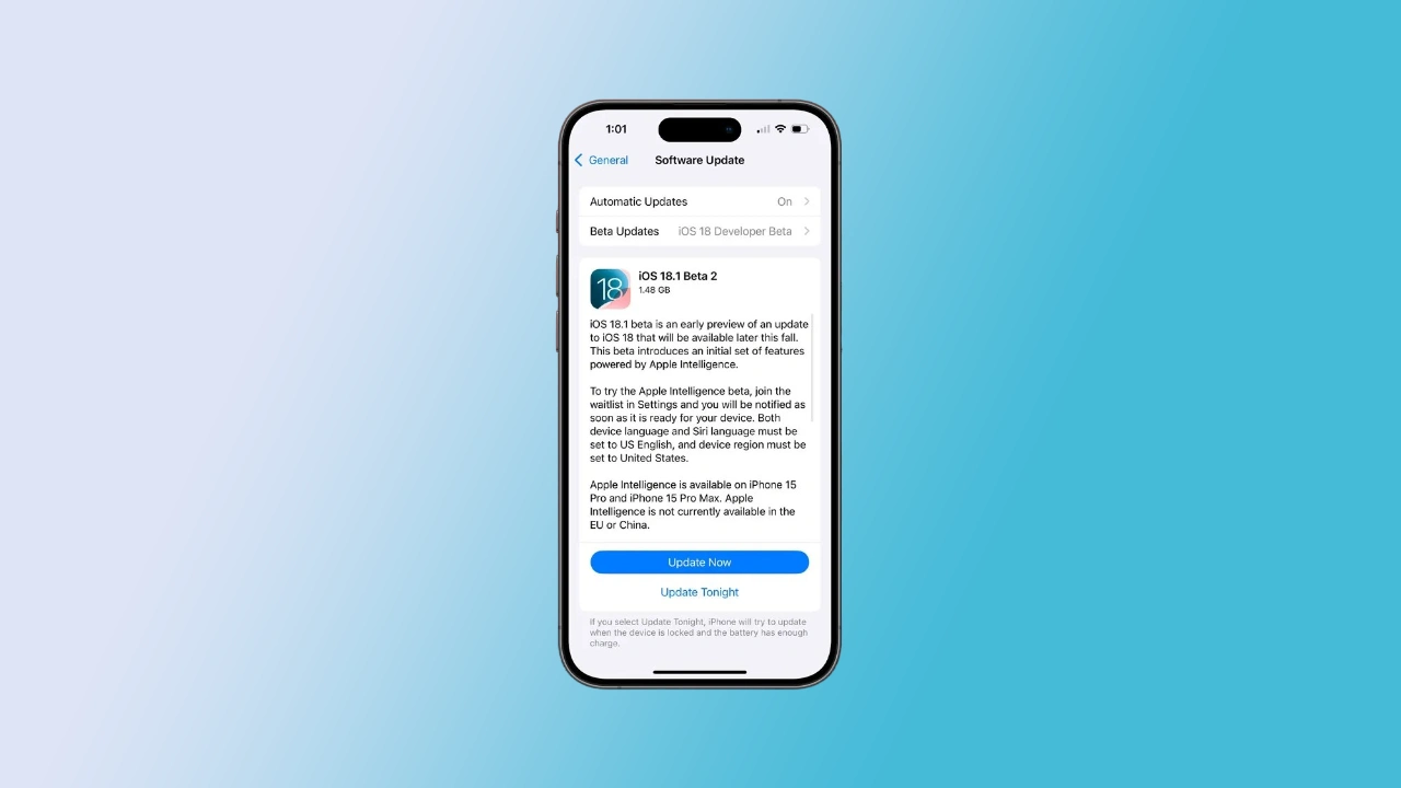 iOS 18.1 Beta 2 Sürüm